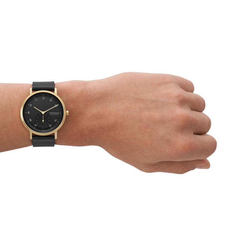 Skagen Kuppel SKW6896 analog herrklocka med svart urtavla och armband i läder