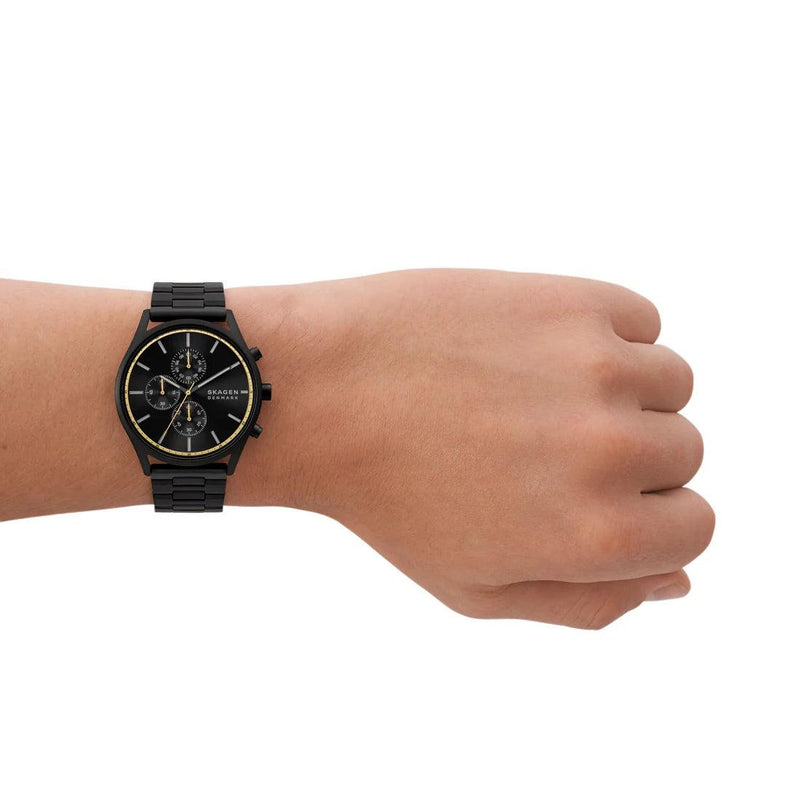 Skagen Holst Chronograph SKW6910 analog herrklocka med svart urtavla och armband i rostfritt stål