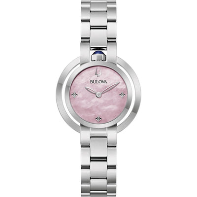 Bulova Classic Rubaiyat 96L338 analog damklocka med rosa urtavla och armband i rostfritt stål