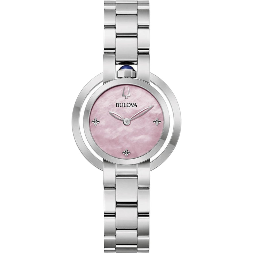 Bulova Classic Rubaiyat 96L338 analog damklocka med rosa urtavla och armband i rostfritt stål