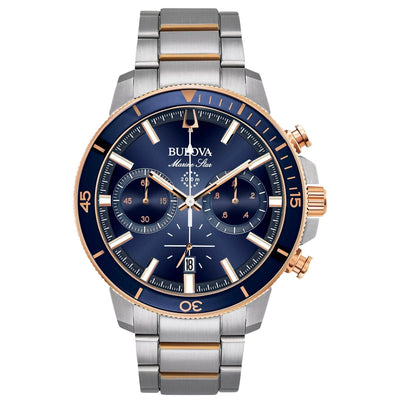 Bulova Marine Star 98B301 analog herrklocka med blå urtavla och armband i rostfritt stål