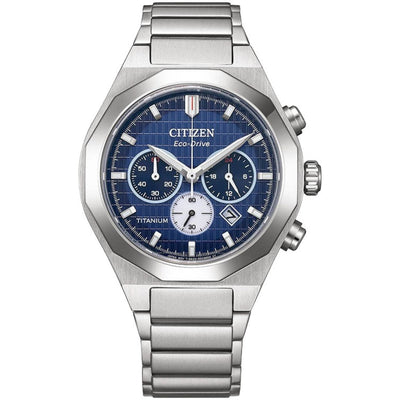 Citizen Eco-Drive Titanium CA4691-59L analog herrklocka med blå urtavla och armband i titan