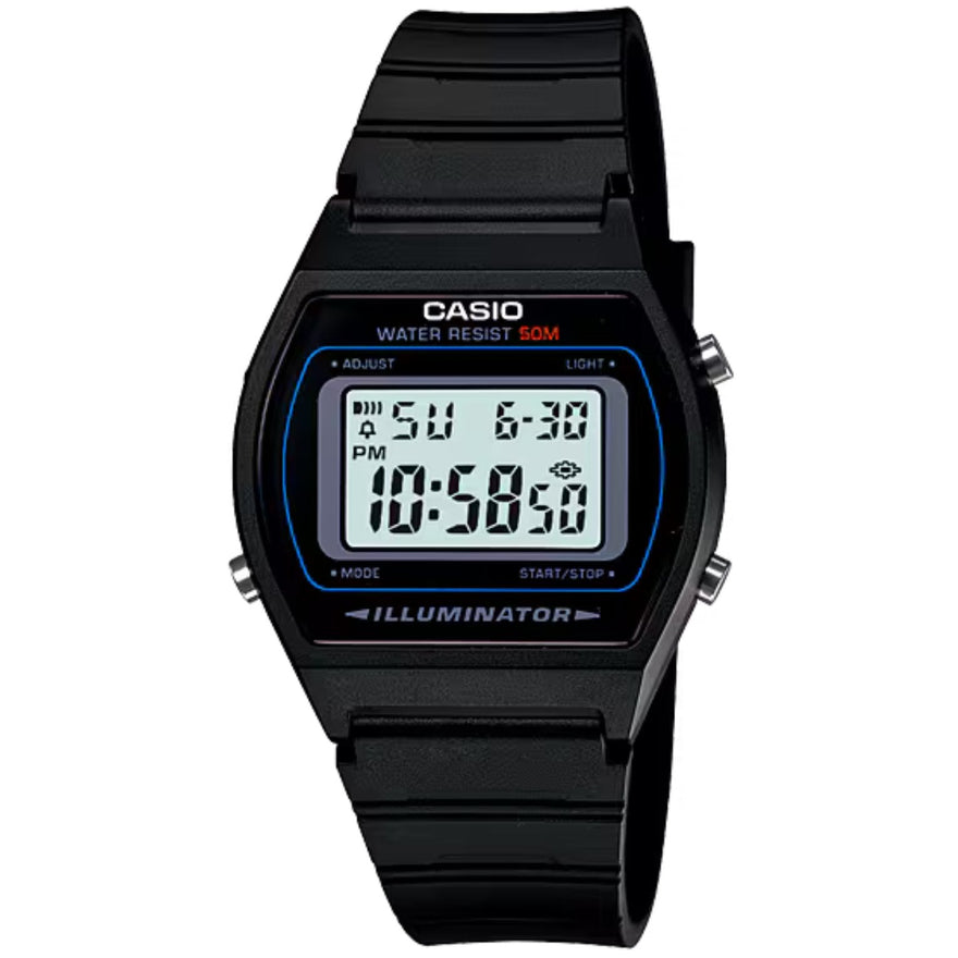 Casio Timeless W-202-1AVEF digital herrklocka med svart urtavla och armband i resin