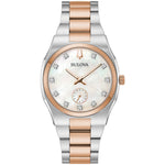 Bulova Classic Surveyor Diamond 98P221 analog damklocka med beige urtavla och armband i rostfritt stål