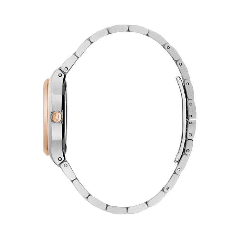 Bulova Classic Surveyor Diamond 98P221 analog damklocka med beige urtavla och armband i rostfritt stål