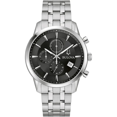 Bulova Classic Sutton 96B412 analog herrklocka med svart urtavla och armband i rostfritt stål