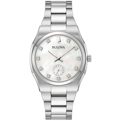 Bulova Surveyor 96P242 analog damklocka med silver urtavla och armband i rostfritt stål