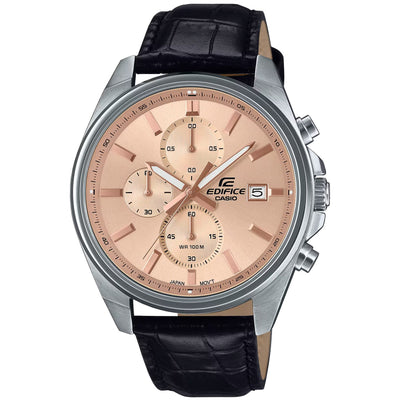 Casio Edifice Chronograph EFV-610EL-5AUEF analog herrklocka med roséguld urtavla och armband i läder