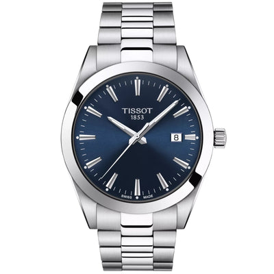 Tissot Gentleman T127.410.11.041.00 analog herrklocka med blå urtavla och armband i rostfritt stål