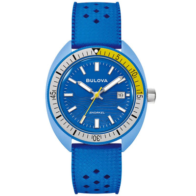 Bulova Snorkel 98B445 analog herrklocka med blå urtavla och armband i gummi