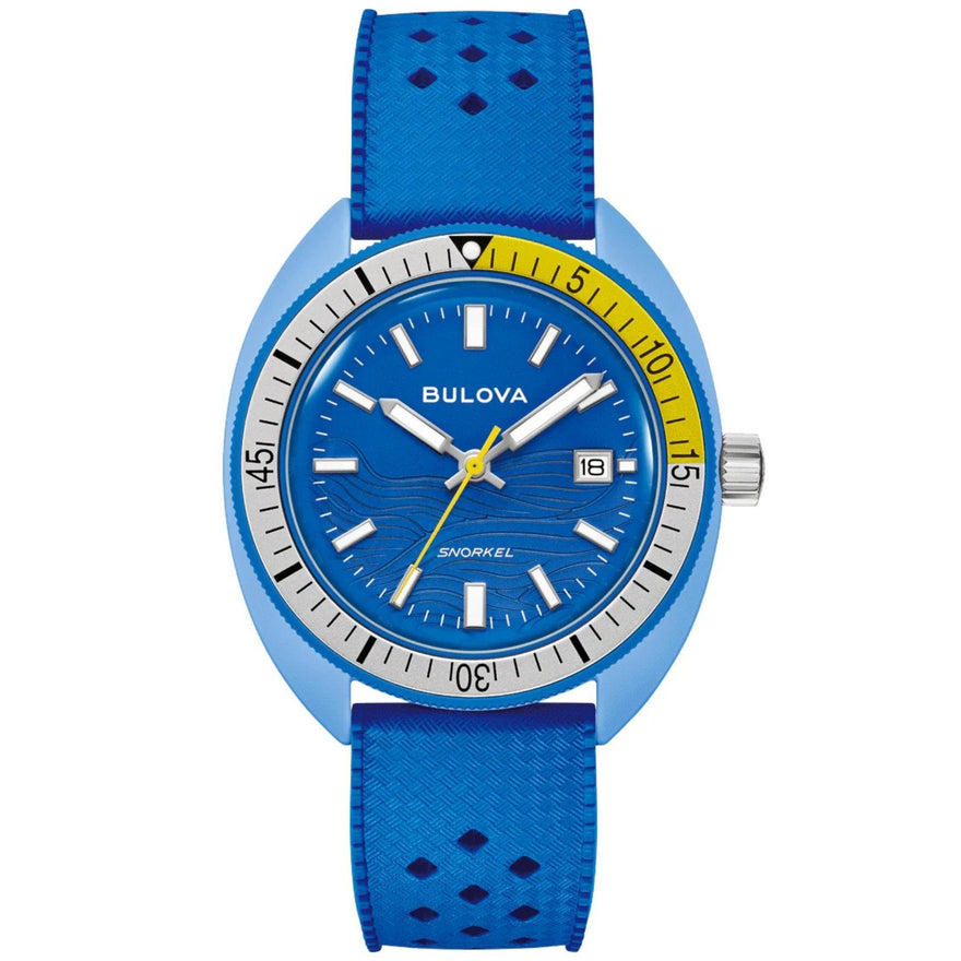 Bulova Snorkel 98B445 analog herrklocka med blå urtavla och armband i gummi