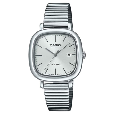 Casio Timeless LTP-B166D-7AVEF analog damklocka med vit urtavla och armband i rostfritt stål
