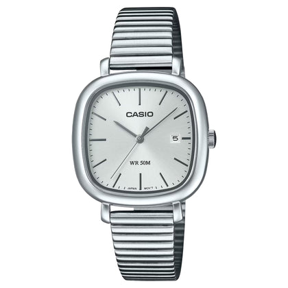 Casio Timeless LTP-B166D-7AVEF analog damklocka med vit urtavla och armband i rostfritt stål