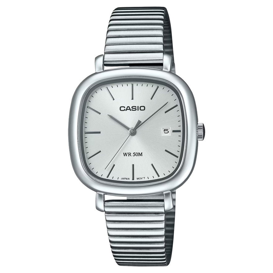 Casio Timeless LTP-B166D-7AVEF analog damklocka med vit urtavla och armband i rostfritt stål