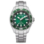 Citizen Eco-Drive Pro Marine BN0269-50W analog herrklocka med grön urtavla och armband i rostfritt stål
