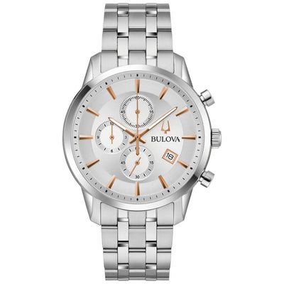 Bulova Klassisk 96B411 analog herrklocka med silver urtavla och armband i rostfritt stål