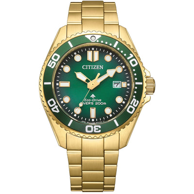 Citizen Promaster Eco-Drive Diver 200M BN0262-59W analog herrklocka med grön urtavla och armband i rostfritt stål