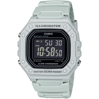Casio Timeless W-218H-8BVEF digital unisexklocka med svart urtavla och armband i resin