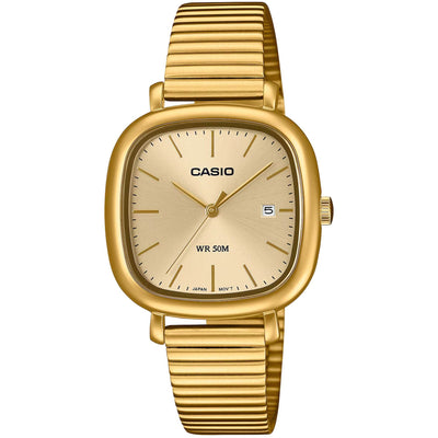 Casio Timeless LTP-B166G-9AVEF analog damklocka med guld urtavla och armband i rostfritt stål