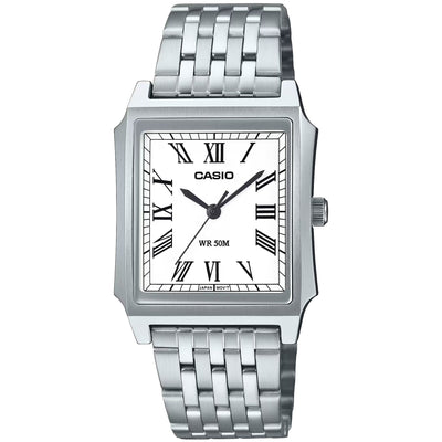 Casio Vintage MTP-B190D-7BVEF analog herrklocka med vit urtavla och armband i rostfritt stål