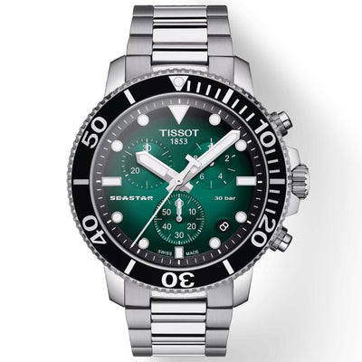 Tissot Seastar 1000 T120.417.11.091.01 analog herrklocka med grön urtavla och armband i rostfritt stål