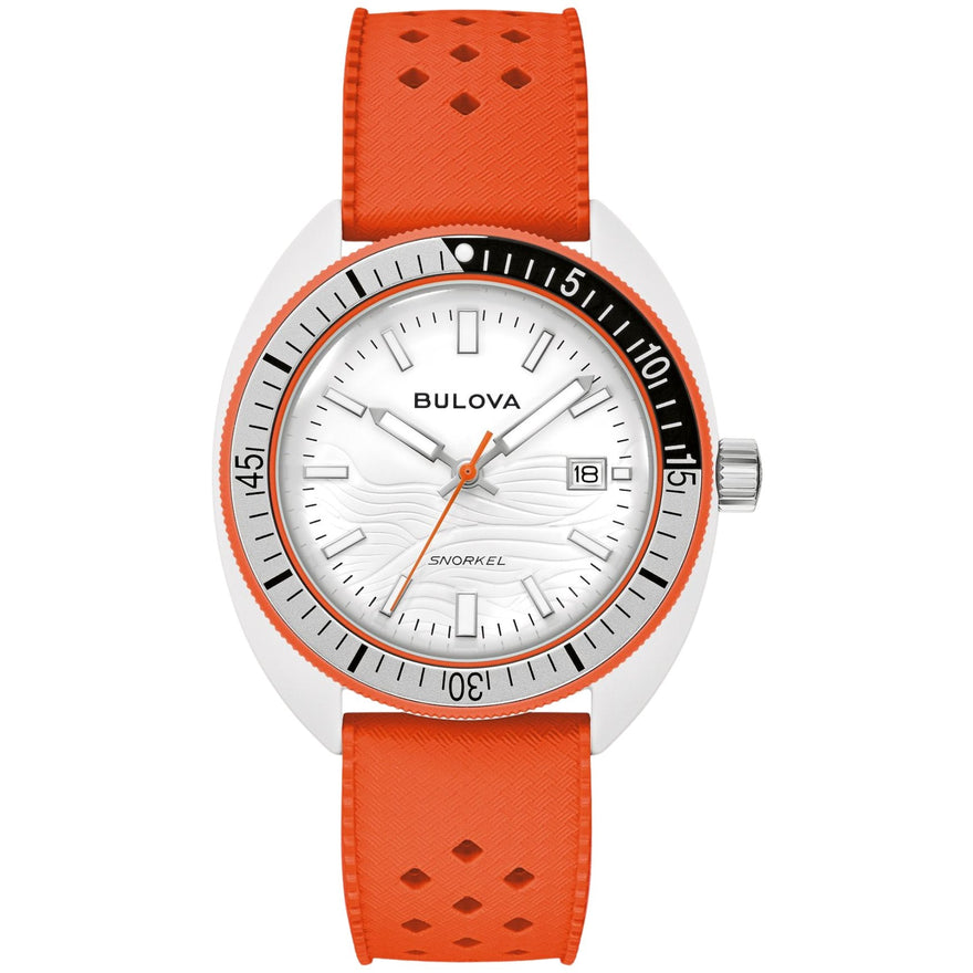 Bulova Snorkel 98B448 analog herrklocka med vit urtavla och armband i gummi