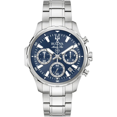 Bulova Marine Star 96B466 analog herrklocka med blå urtavla och armband i rostfritt stål