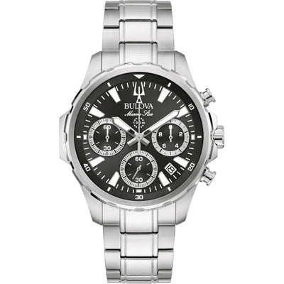 Bulova Marine Star 96B467 analog herrklocka med svart urtavla och armband i rostfritt stål