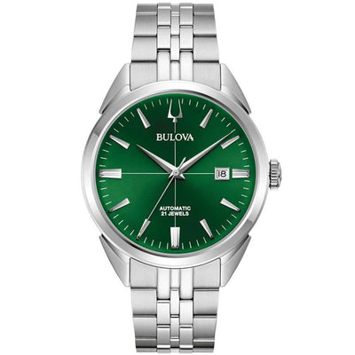 Bulova Sutton 96B424 analog herrklocka med grön urtavla och armband i rostfritt stål