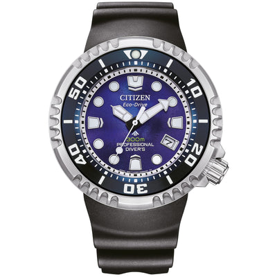 Citizen Promaster Eco-Drive Diver 300m BN1025-08L analog herrklocka med blå urtavla och armband i gummi