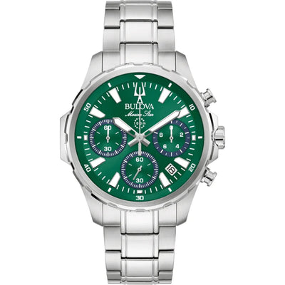 Bulova Marine Star 96B465 analog herrklocka med grön urtavla och armband i rostfritt stål