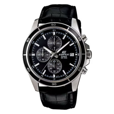 Casio Edifice EFR-526L-1AVUEF analog herrklocka med svart urtavla och armband i läder