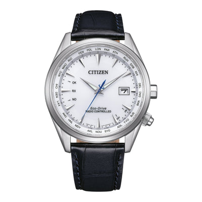 Citizen Radio Controlled CB0270-10A analog herrklocka med vit urtavla och armband i läder