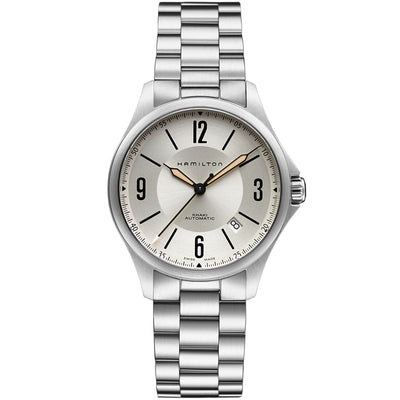 Hamilton Khaki Aviation H76565125 analog herrklocka med silver urtavla och armband i rostfritt stål