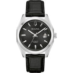 Bulova Surveyor 96B435 analog herrklocka med svart urtavla och armband i läder