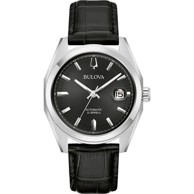 Bulova Surveyor 96B435 analog herrklocka med svart urtavla och armband i läder