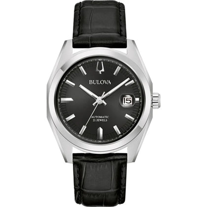 Bulova Surveyor 96B435 analog herrklocka med svart urtavla och armband i läder