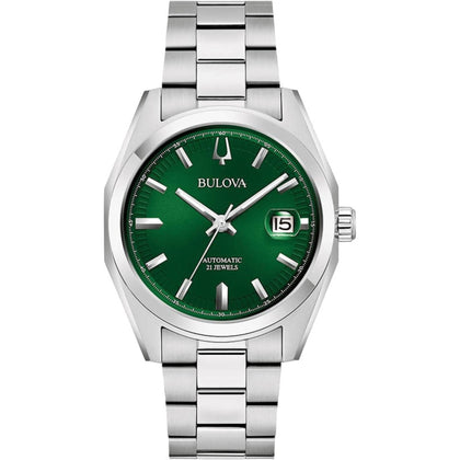 Bulova Surveyor 96B429 analog herrklocka med grön urtavla och armband i rostfritt stål