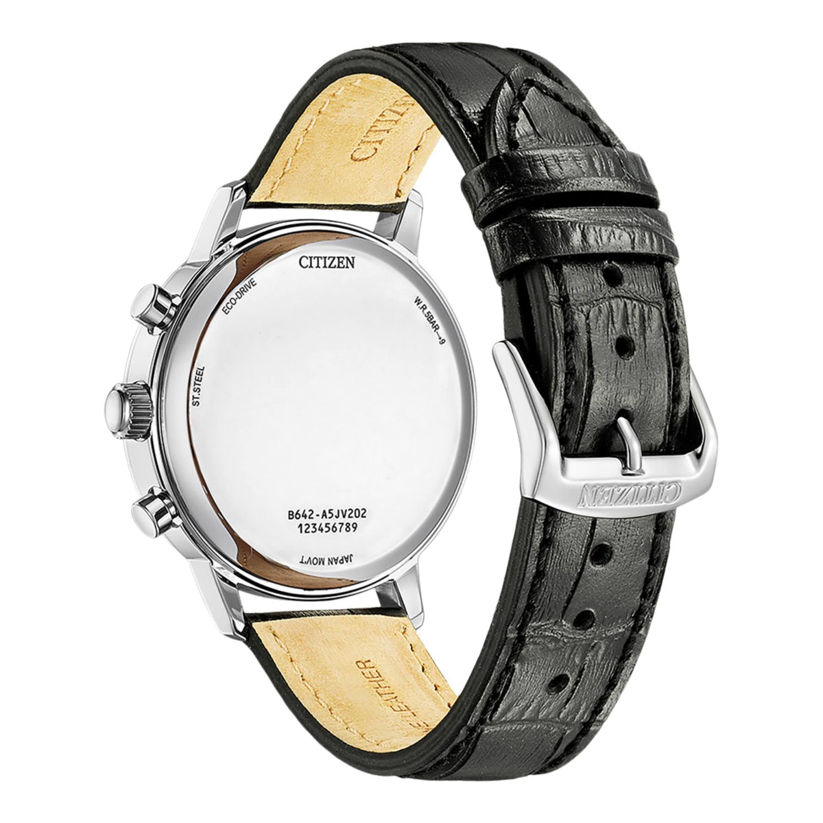 Citizen Kronograf Eco-Drive CA7069-24X analog herrklocka med grön urtavla och armband i läder
