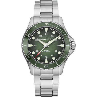 Hamilton Khaki Navy Scuba H82525160 analog herrklocka med grön urtavla och armband i rostfritt stål