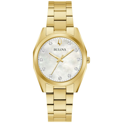Bulova Surveyor 97P172 analog damklocka med vit urtavla och armband i rostfritt stål