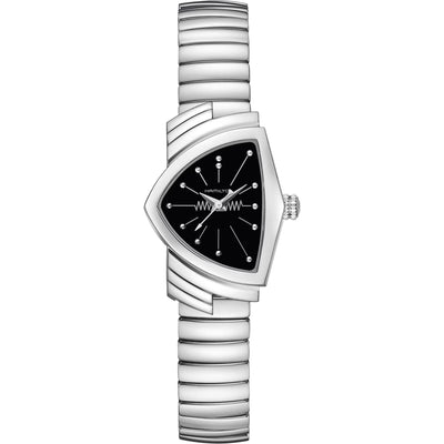 Hamilton Ventura S H24211130 analog damklocka med svart urtavla och armband i rostfritt stål