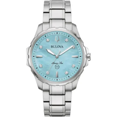 Bulova Marine Star 96P248 analog damklocka med blå urtavla och armband i rostfritt stål