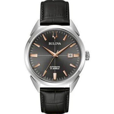 Bulova Sutton 96B422 analog herrklocka med svart urtavla och armband i läder