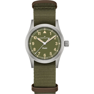 Hamilton Khaki Field H69301960 analog herrklocka med grön urtavla och armband i textil