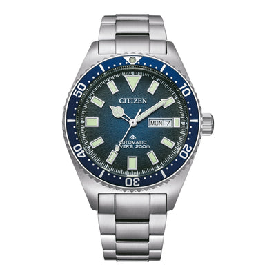 Citizen PROMASTER Mechanical Diver NY0129-58LE analog unisexklocka med blå urtavla och armband i rostfritt stål
