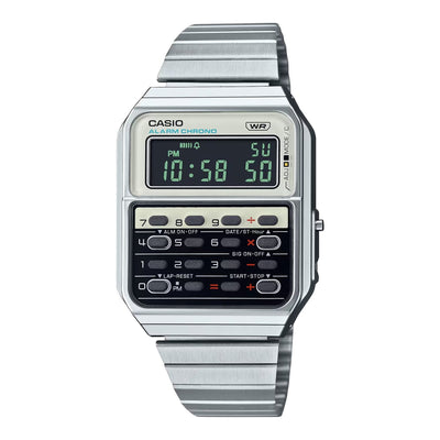Casio Vintage CA-500WE-7BEF digital unisexklocka med silver urtavla och armband i rostfritt stål