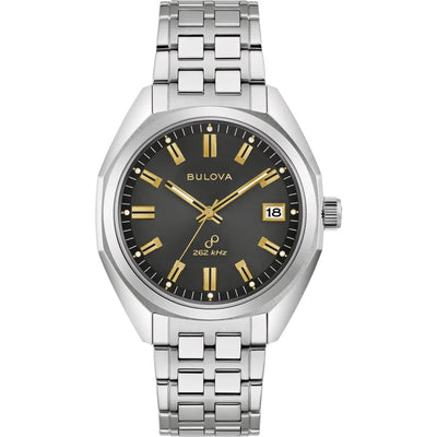Bulova Jet Star 96B415 analog herrklocka med grå urtavla och armband i rostfritt stål