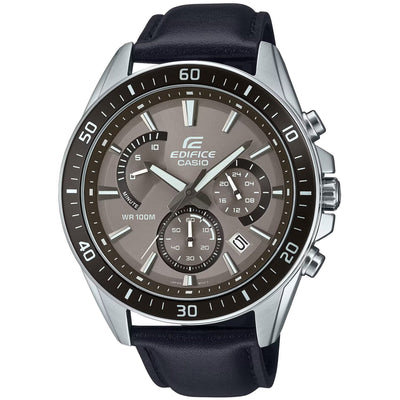Casio Edifice EFR-552L-5AVUEF analog herrklocka med brun urtavla och armband i läder