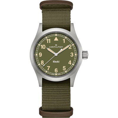 Hamilton Khaki Field H69401960 analog herrklocka med grön urtavla och armband i textil